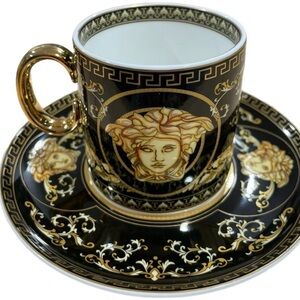 Versace Black and Gold Coffee-Espresso Cup and Saucer Set
